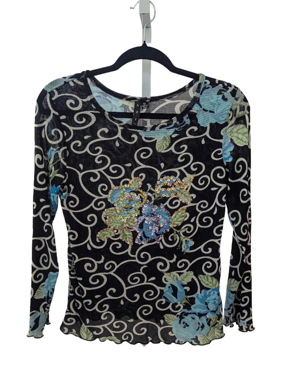 AZI Y2K Sheer Sequined Top